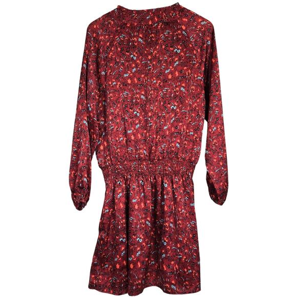 Lush Flowy Floral Smocked Long Sleeve Dress in Wine L - Picture 2 of 8